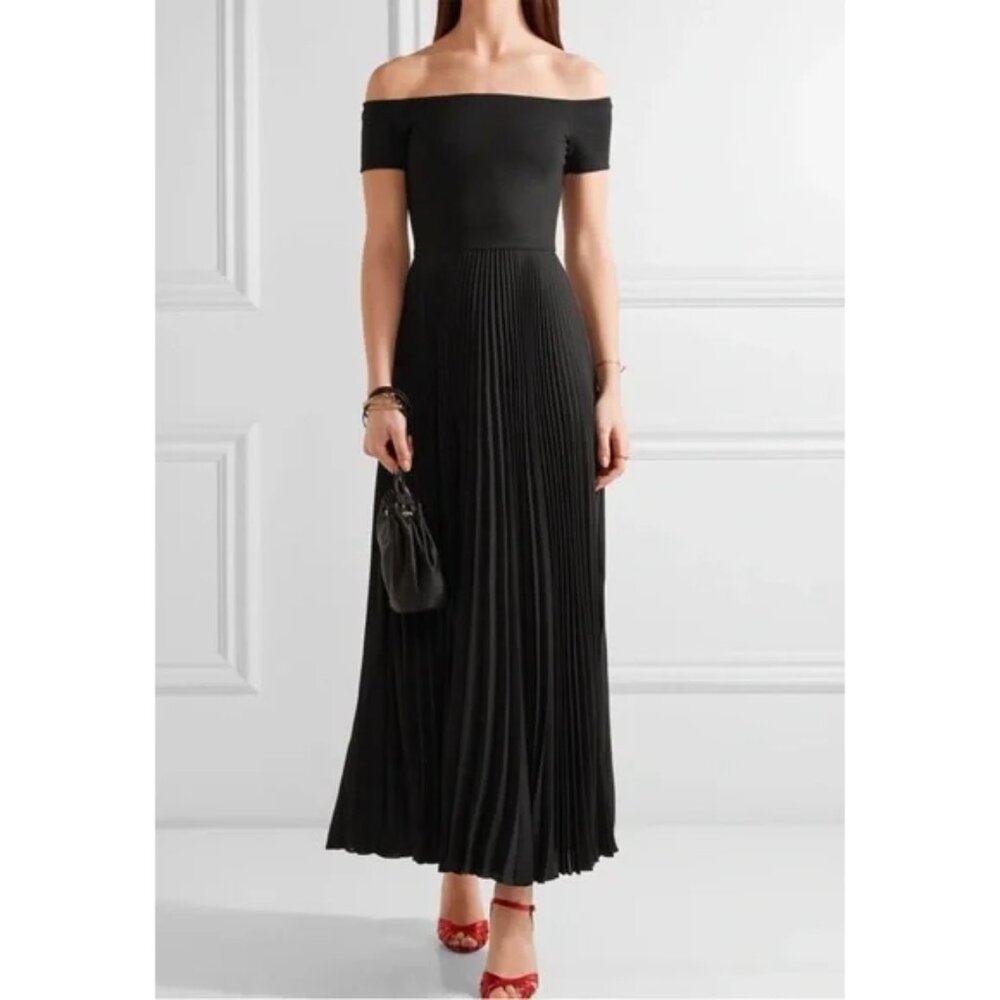 Alice + Olivia Black Off-Shoulder Midi Dress